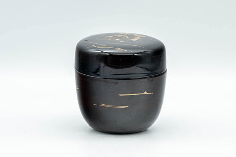 Tezumi — Japanese Natsume - Mt. Fuji Black Lacquer Matcha Tea Caddy - 100ml — lid removed beside the body