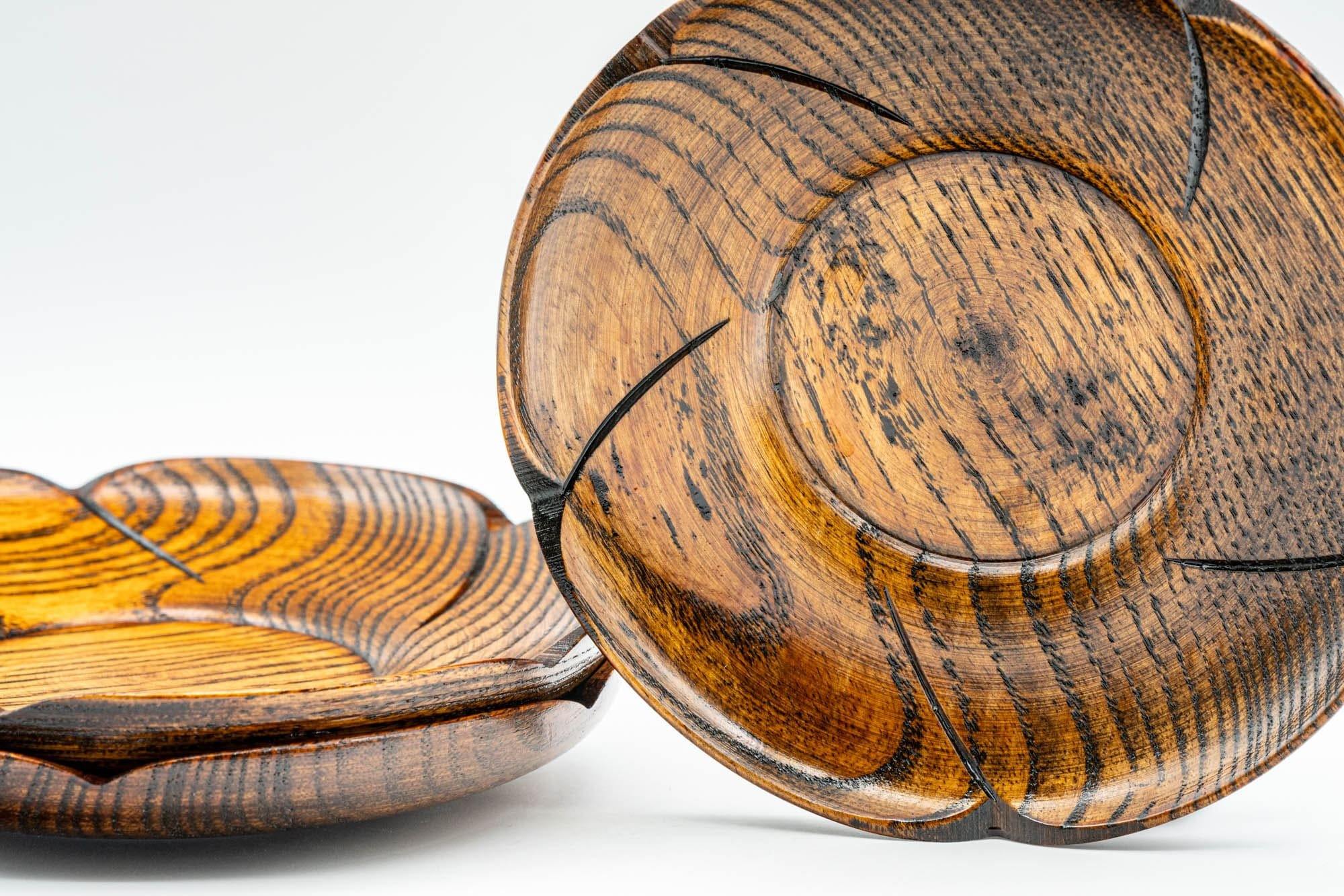 Japanese Chataku - Set of 3 Carved Wooden Tea Saucers - Tezumi