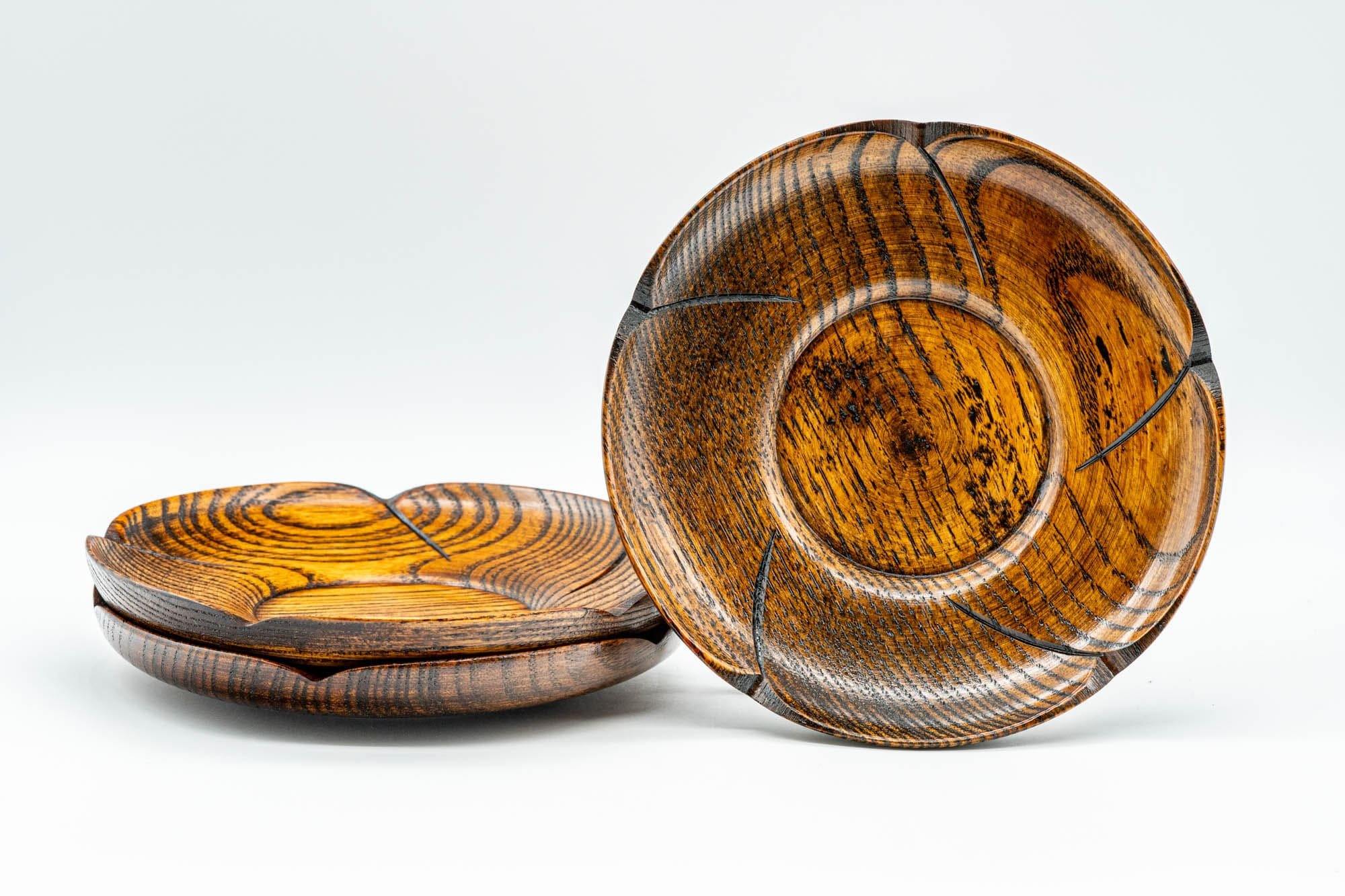 Japanese Chataku - Set of 3 Carved Wooden Tea Saucers - Tezumi