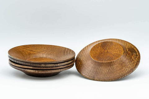 Japanese Chataku - Set of 5 Light Brown Wooden Tea Saucers - Tezumi