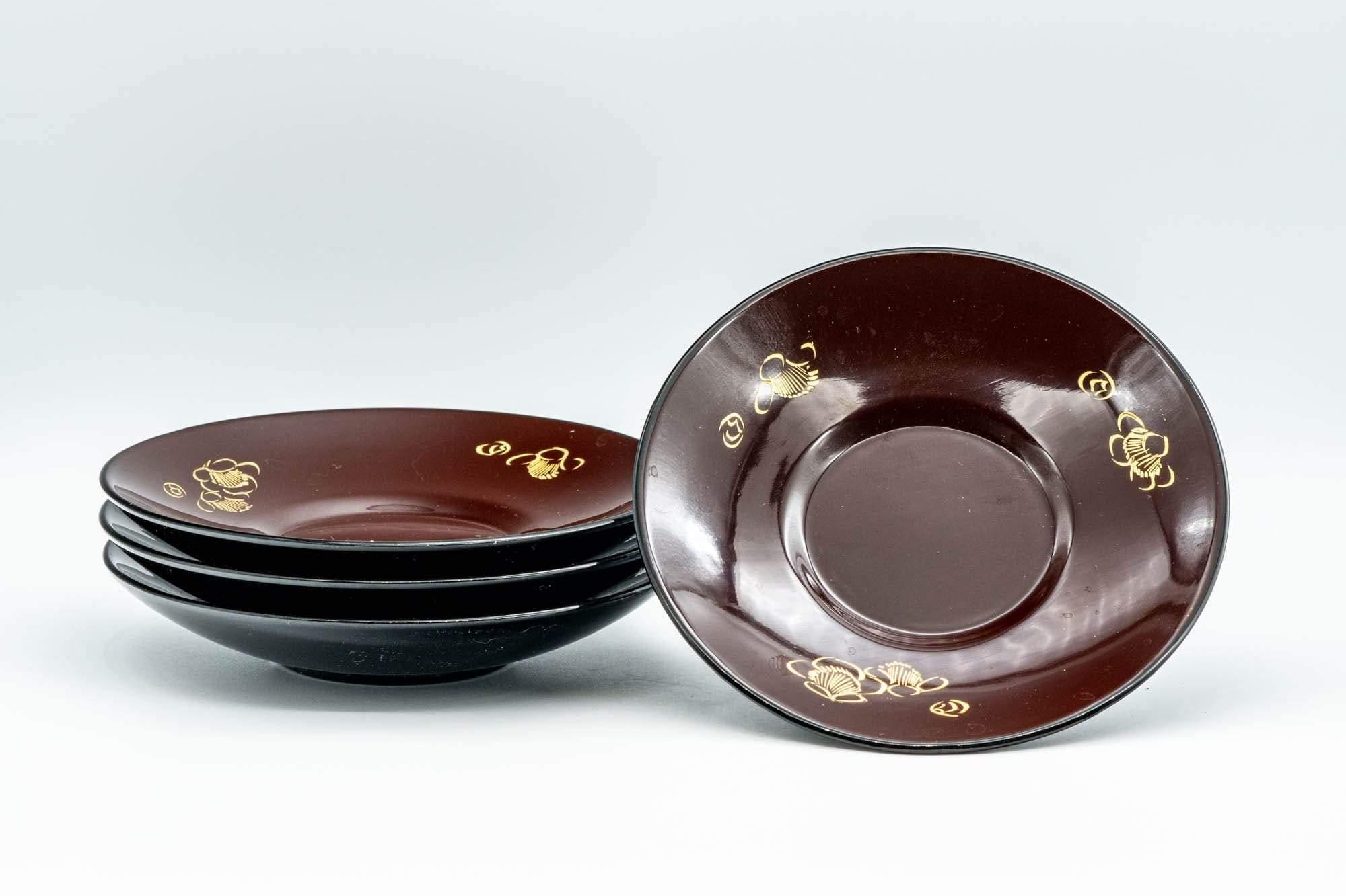 Japanese Chataku - Set of 4 Burgundy Gold Lacquer Tea Saucers - Tezumi