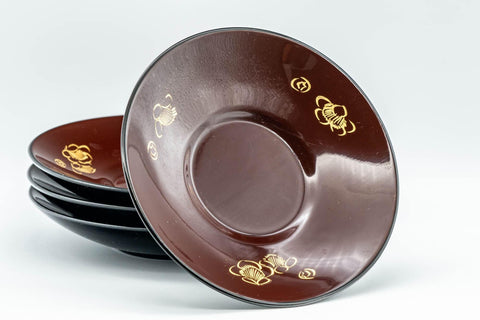 Japanese Chataku - Set of 4 Burgundy Gold Lacquer Tea Saucers - Tezumi