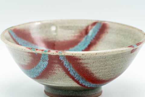 Japanese Matcha Bowl - Blue and Red Electric Striped Hira-gata Chawan - 200ml