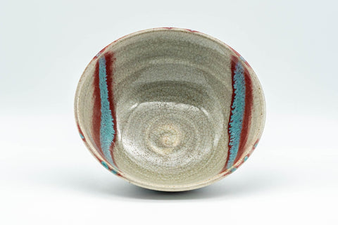 Japanese Matcha Bowl - Blue and Red Electric Striped Hira-gata Chawan - 200ml