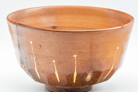 Japanese Matcha Bowl - 腰 Gold Striped Umber Koshi Chawan - 400ml - Tezumi