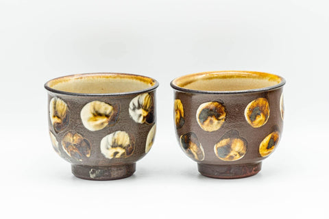 Tezumi — Japanese Teacups - Pair of Brown and Beige Spotted Yunomi - 150ml — front view from another angle