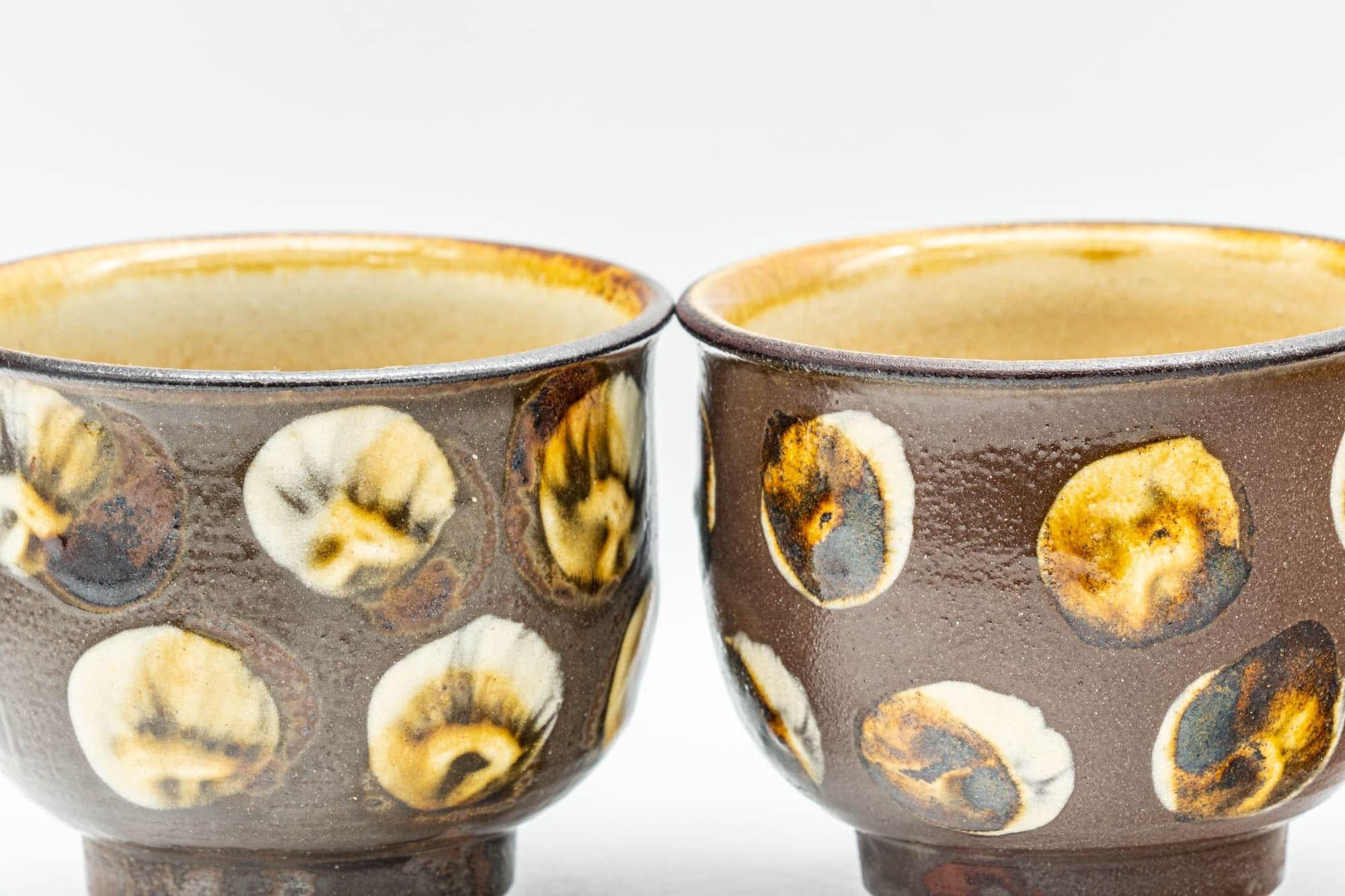 Japanese Teacups - Pair of Brown and Beige Spotted Yunomi - 150ml - Tezumi