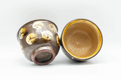 Tezumi — Japanese Teacups - Pair of Brown and Beige Spotted Yunomi - 150ml — top-down view of the interior