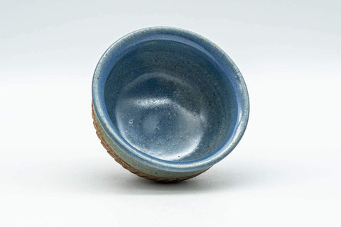 Japanese Teacup - Blue Glazed Carved Base Exterior Guinomi - 45ml - Tezumi