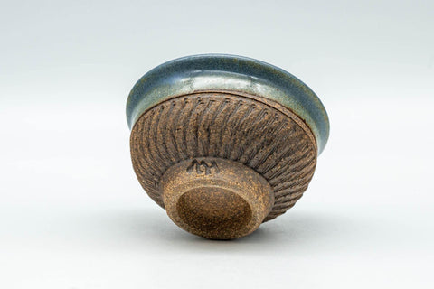 Japanese Teacup - Blue Glazed Carved Base Exterior Guinomi - 45ml - Tezumi