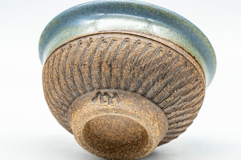 Japanese Teacup - Blue Glazed Carved Base Exterior Guinomi - 45ml - Tezumi