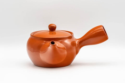 Tezumi — Japanese Kyusu - Floral Engraved Tokoname-yaki Teapot - 350ml — side view showing the spout