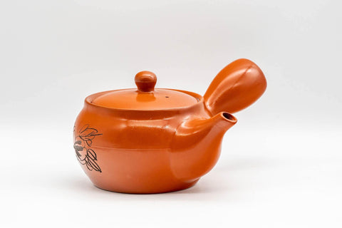 Tezumi — Japanese Kyusu - Floral Engraved Tokoname-yaki Teapot - 350ml — top-down view of the lid