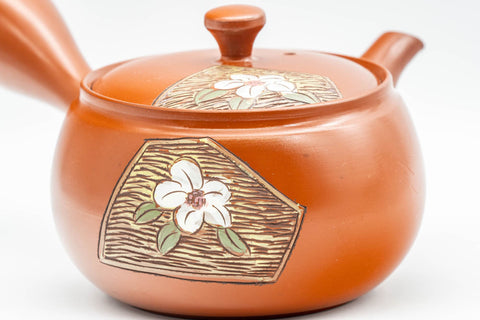 Japanese Kyusu - Floral Engraved Tokoname-yaki Debeso Teapot - 320ml - Tezumi