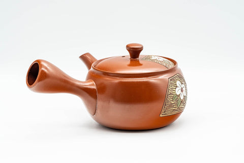 Japanese Kyusu - Floral Engraved Tokoname-yaki Debeso Teapot - 320ml - Tezumi