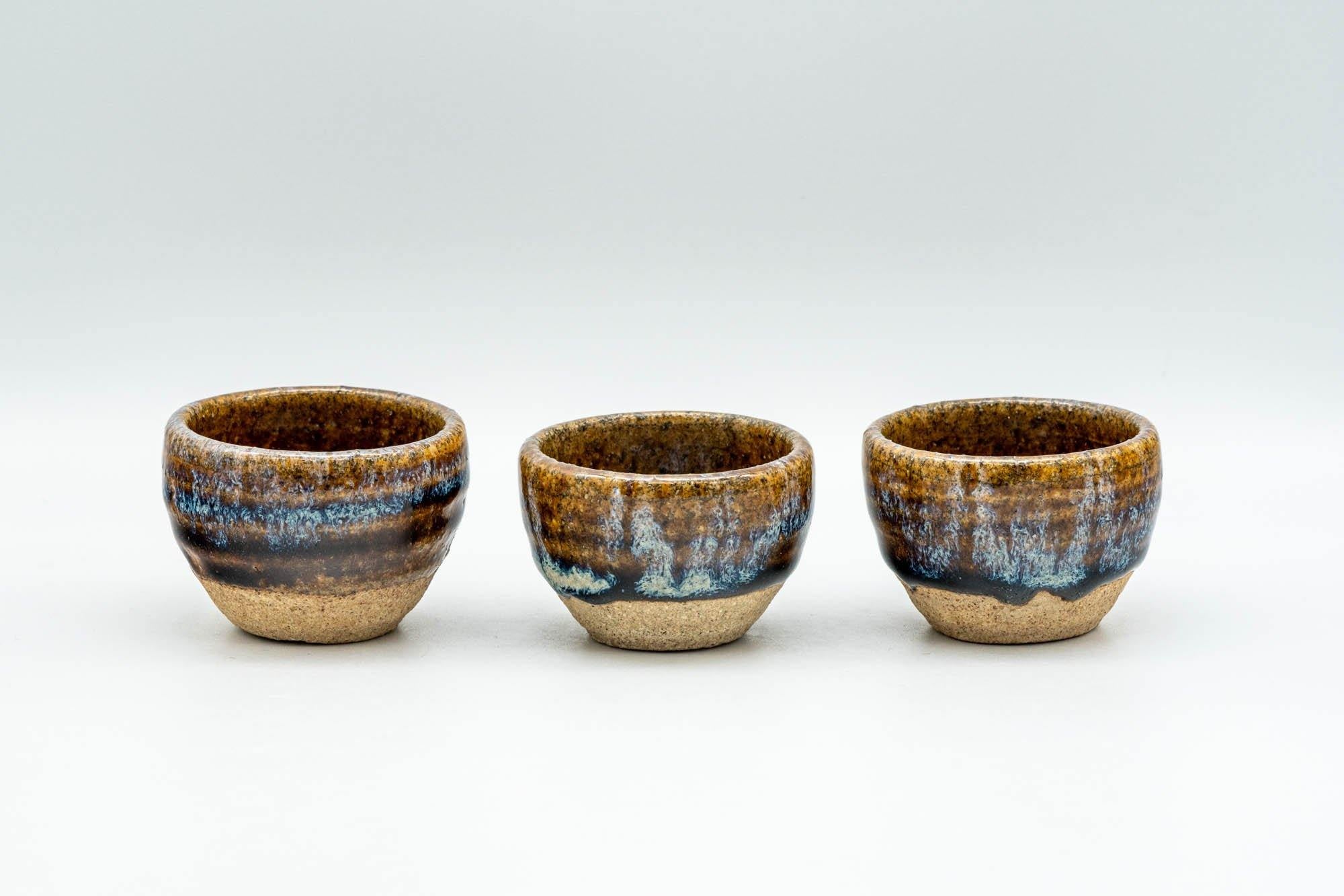 Japanese Teacups - Set of 3 Blue Drip-Glazed Guinomi - 25ml - Tezumi