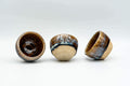Tezumi — Japanese Teacups - Set of 3 Blue Drip-Glazed Guinomi - 25ml — front view from another angle
