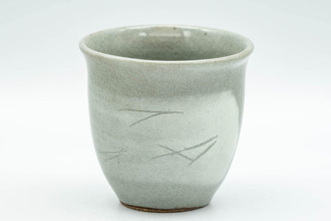 Tezumi — Japanese Teacup - Grey and White Hakeme Guinomi - 65ml — tipped to show the interior