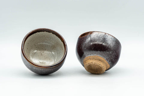 Tezumi — Japanese Teacups - Pair of Brown Tenmoku Glazed Guinomi - 40ml — front view from another angle