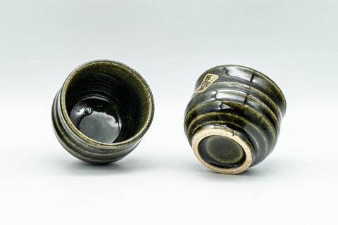 Tezumi — Japanese Teacups - Pair of Forest Green Glazed Guinomi - 60ml — three-quarter view