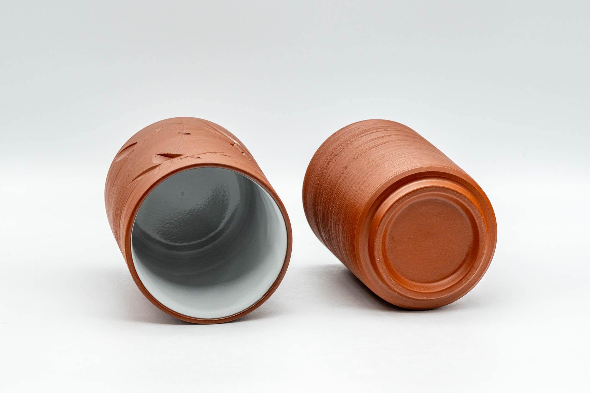 Japanese Teacups - Pair of Bamboo Striped White Glazed Tokoname-yaki Meoto Yunomi - Tezumi