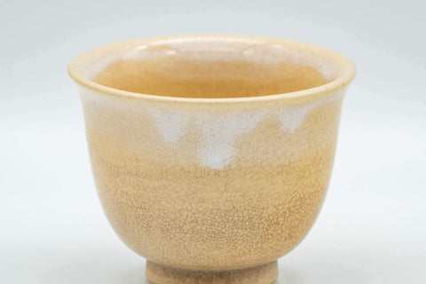 Tezumi — Japanese Teacup - Beige White Drip-Glazed Hagi-yaki Yunomi  - 90ml — tipped to show the interior