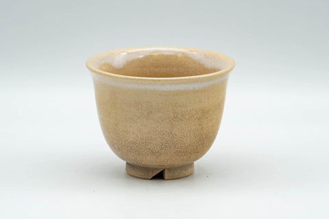 Tezumi — Japanese Teacup - Beige White Drip-Glazed Hagi-yaki Yunomi  - 90ml — front view from another angle
