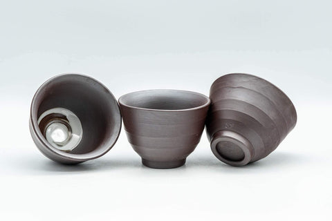 Tezumi — Japanese Teacups - Set of 3 White Spiral Banko-yaki Yunomi - 90ml — front view