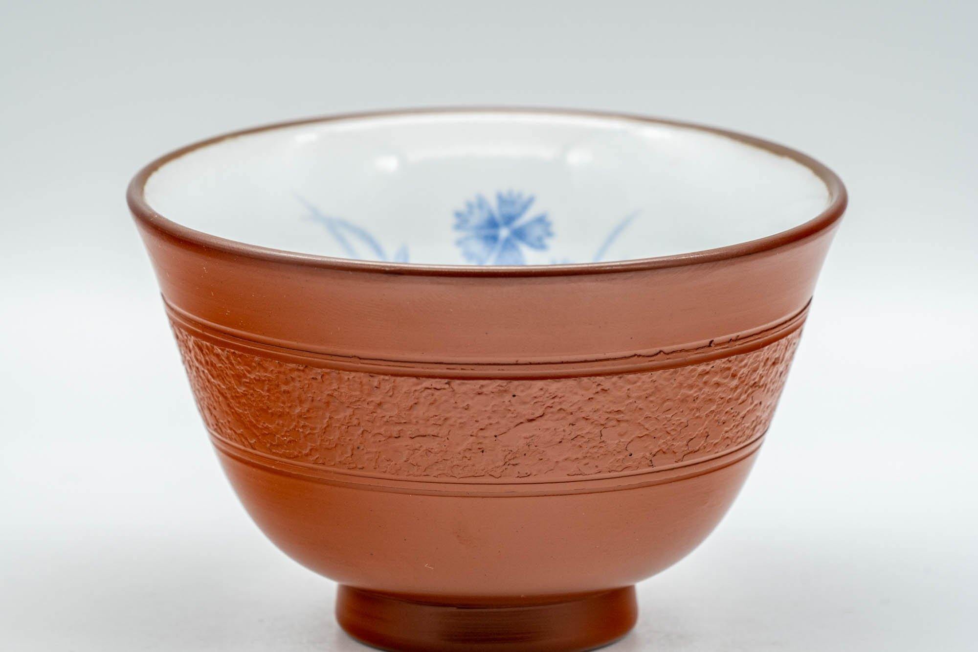 Japanese Teacup - Blue Floral White Glazed Interior Tokoname-yaki Yunomi - 110ml - Tezumi