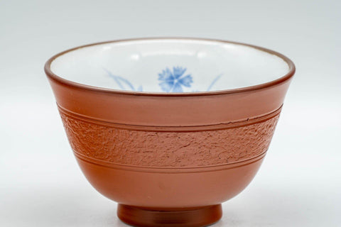 Japanese Teacup - Blue Floral White Glazed Interior Tokoname-yaki Yunomi - 110ml - Tezumi