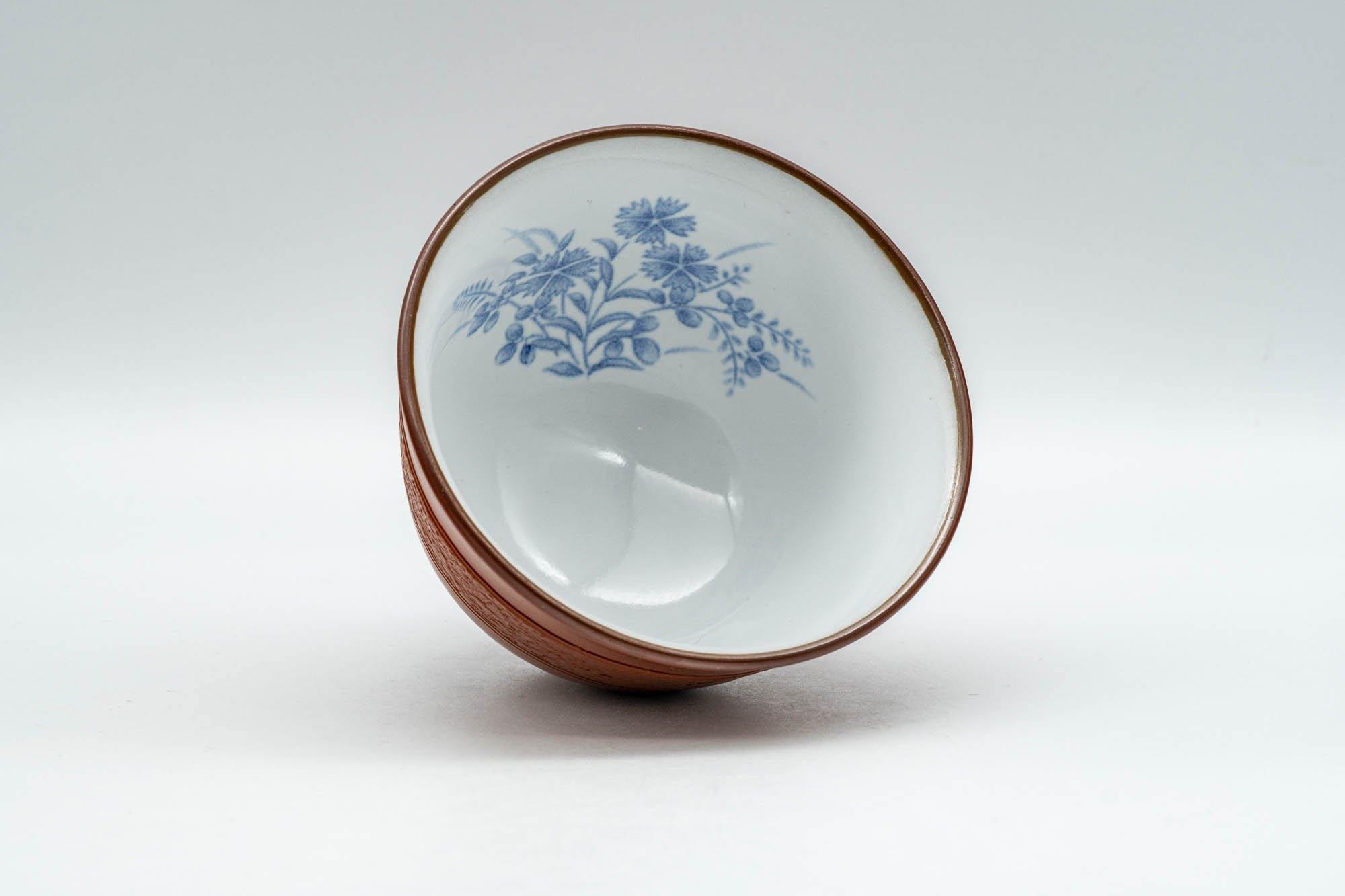 Japanese Teacup - Blue Floral White Glazed Interior Tokoname-yaki Yunomi - 110ml - Tezumi