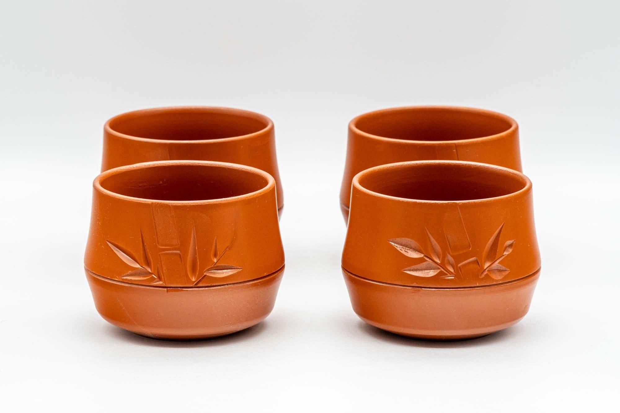 Japanese Teacups - Set of 4 Bamboo Engraved Tokoname-yaki Red Shudei Yunomi - 130ml - Tezumi