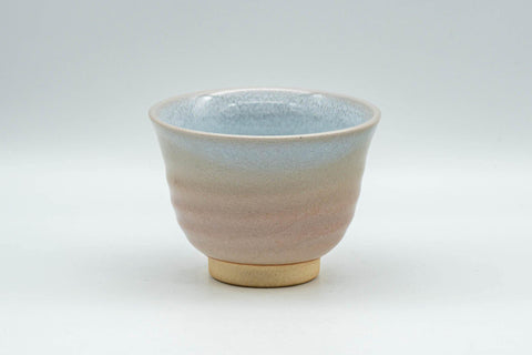 Tezumi — Japanese Teacup - Peach and Blue Interior Glazed Hagi-yaki Yunomi - 120ml — front view from another angle