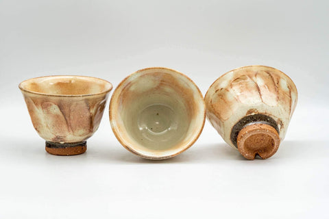 Japanese Teacups - Set of 3 Geometric Beige Glazed Hagi-yaki Yunomi - 110ml - Tezumi