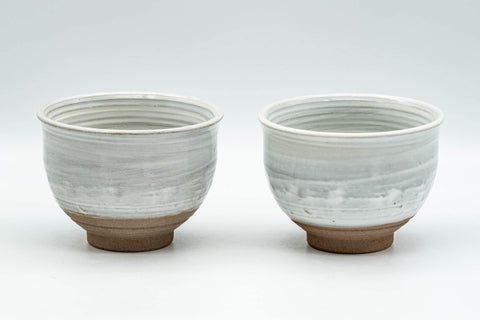 Japanese Teacups - Pair of Grey and White Glazed Spiral Yunomi - 180ml - Tezumi