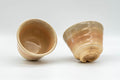 Tezumi — Japanese Teacups - Pair of Beige and Peach Asagao-gata Hagi-yaki Yunomi - 100ml — three-quarter view