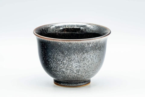 Tezumi — Japanese Teacups - Pair of Shiny Black Glazed Yunomi - 100ml — three-quarter view