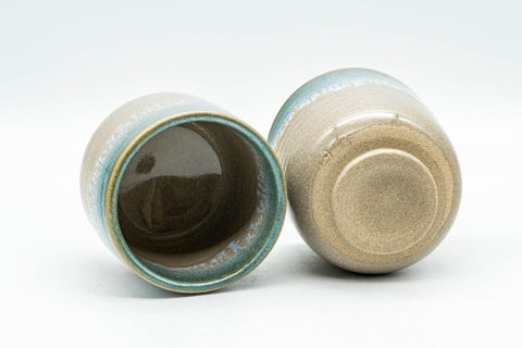 Japanese Teacups - Pair of Turquoise Drip-Glazed Agano-yaki Yunomi - 110ml - Tezumi