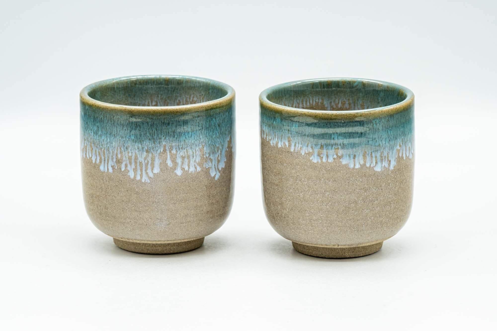 Japanese Teacups - Pair of Turquoise Drip-Glazed Agano-yaki Yunomi - 110ml - Tezumi
