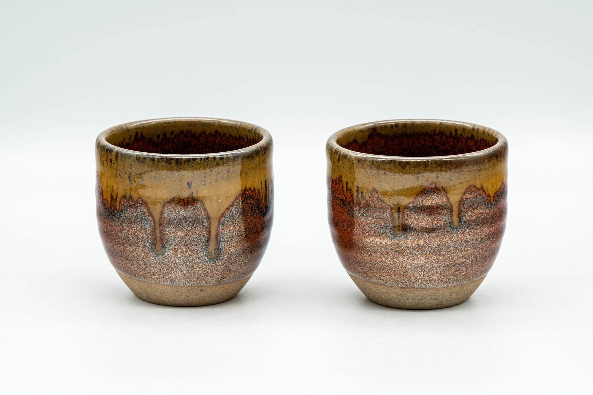Japanese Teacups - Pair of Red Honey Drip-Glazed Yunomi - 90ml - Tezumi
