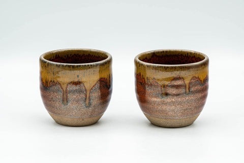 Tezumi — Japanese Teacups - Pair of Red Honey Drip-Glazed Yunomi - 90ml — front view