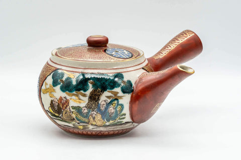 Tezumi — Japanese Tea Set - Kutani-yaki Debeso Kyusu Teapot with 5 Yunomi Teacups — the teapot in three-quarter view