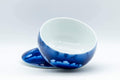 Tezumi — Japanese Teacup - Blue Floral Lidded Yunomi - 150ml — three-quarter view