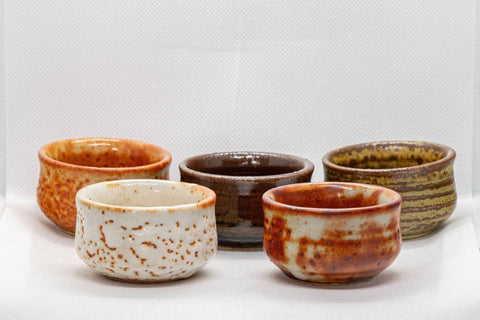 Japanese Teacup Set - 5 Uniquely Glazed Tsutsu-gata Guinomi - 45ml