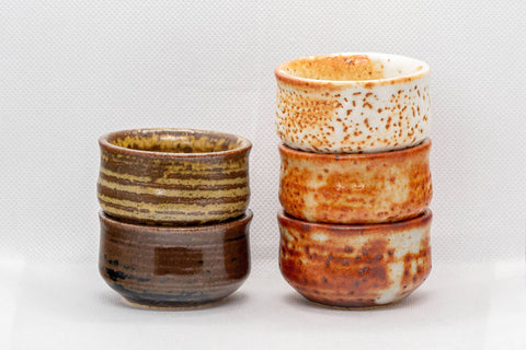 Japanese Teacup Set - 5 Uniquely Glazed Tsutsu-gata Guinomi - 45ml