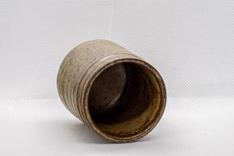 Japanese Teacup - Green Glazed Tsutsu-gata Yunomi - 120ml - angled view showing the foot and interior