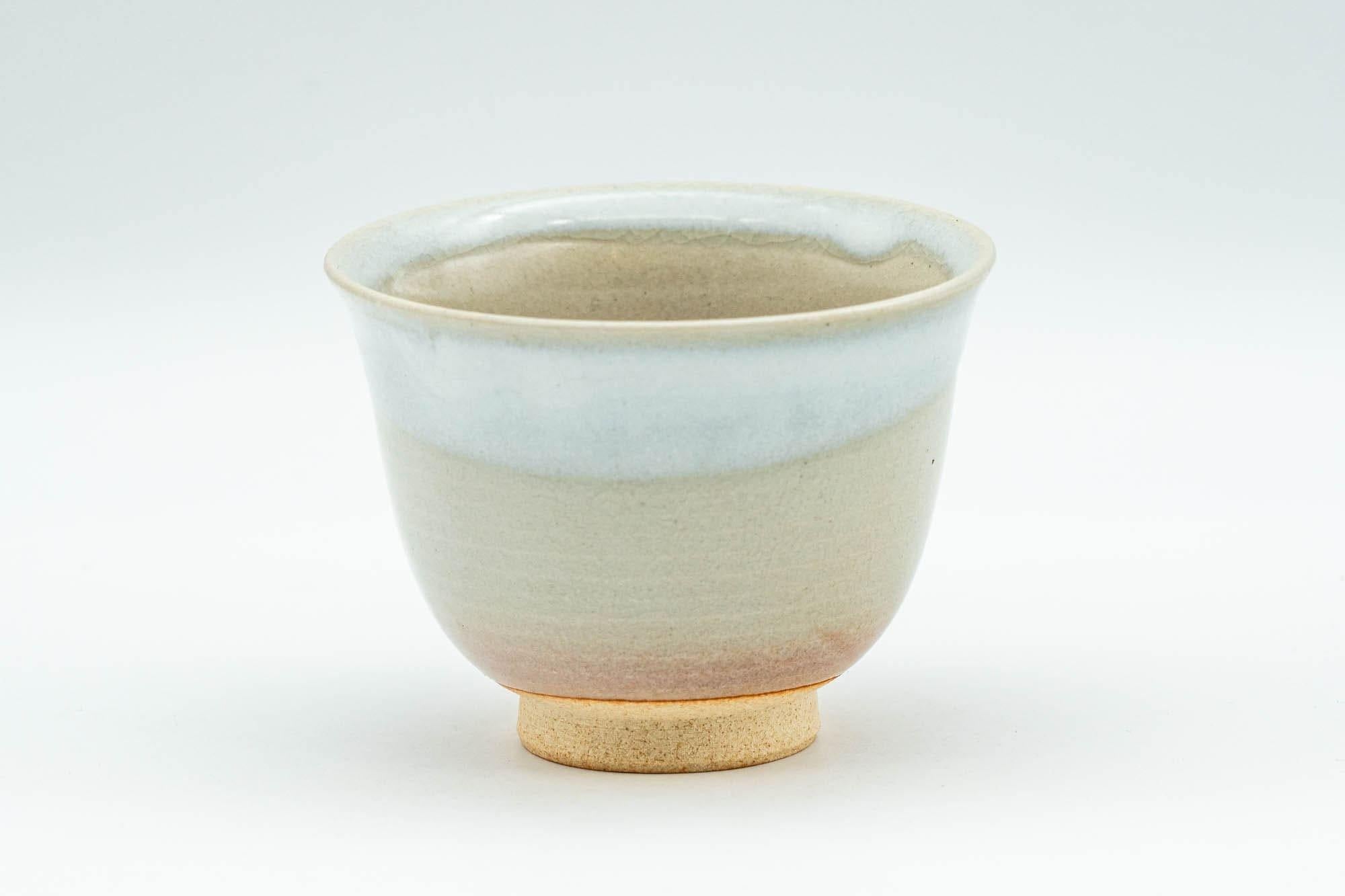Japanese Teacup Set - 椿窯, 天鵬山 Tsubaki Kiln - 5 Beige and White Glazed Hagi-yaki Yunomi in Wooden Box - 75ml - Tezumi