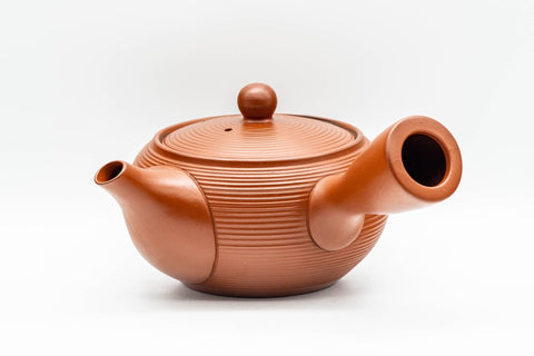 Japanese Tea Set - Red Tokoname-yaki Debeso Kyusu Teapot and 5 Bamboo Yunomi Teacups in Wooden Box