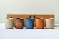 Japanese Teacup Set - Five Unique Shino Glazed Yunomi in Wooden Box - 100ml - Tezumi