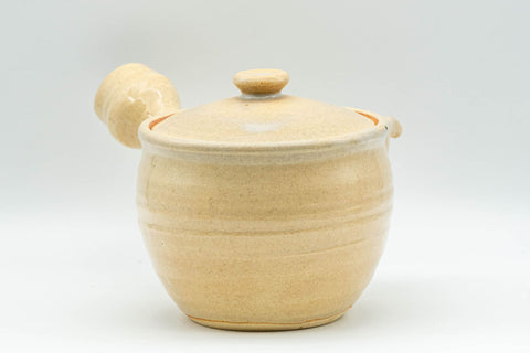 Japanese Tea Set - Beige Hagi-yaki Do-ake Kyusu Teapot and 6 Yunomi Teacups in Wooden Box